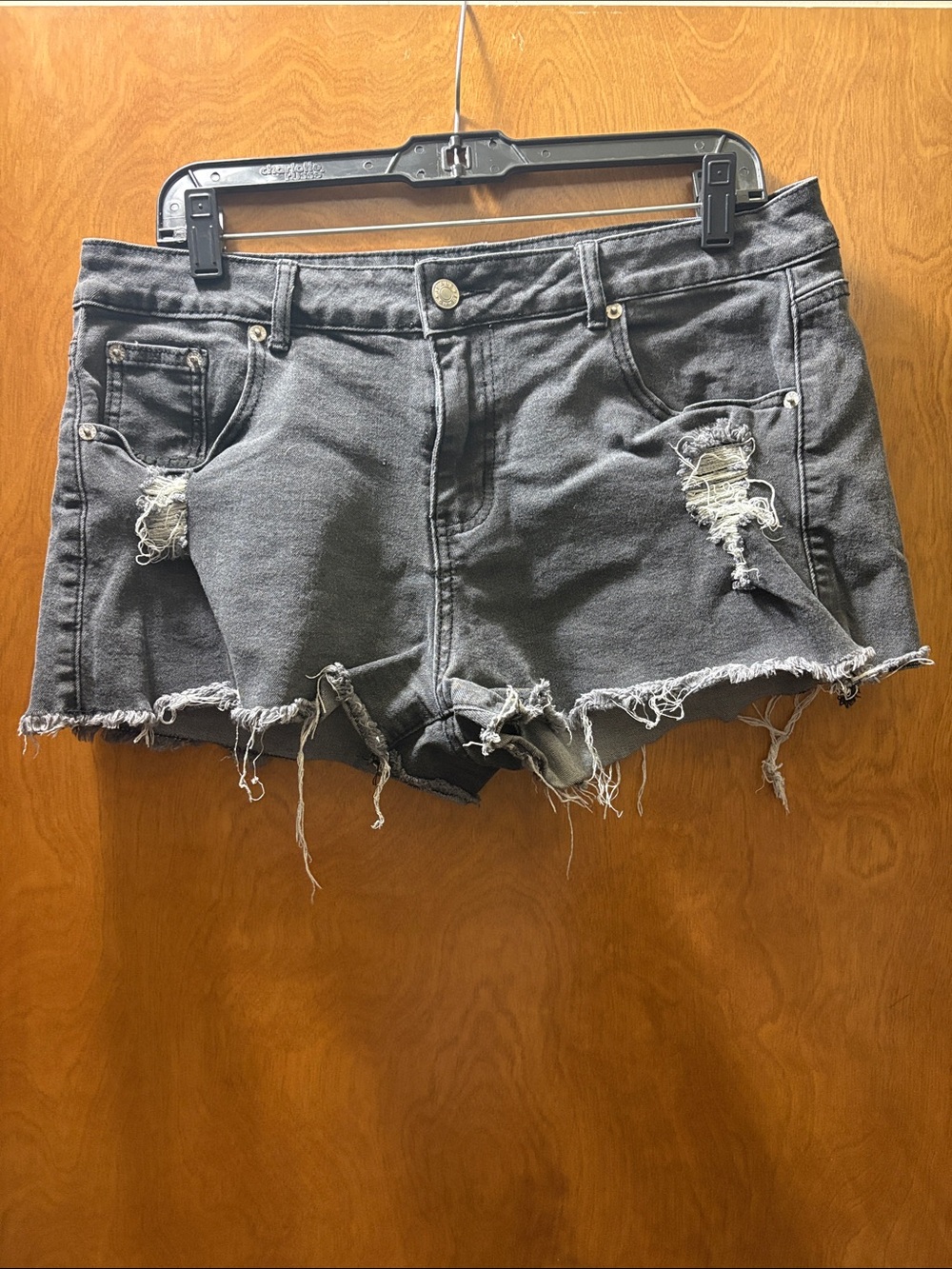Blue Asphalt Black Distressed Denim Jean Shorts